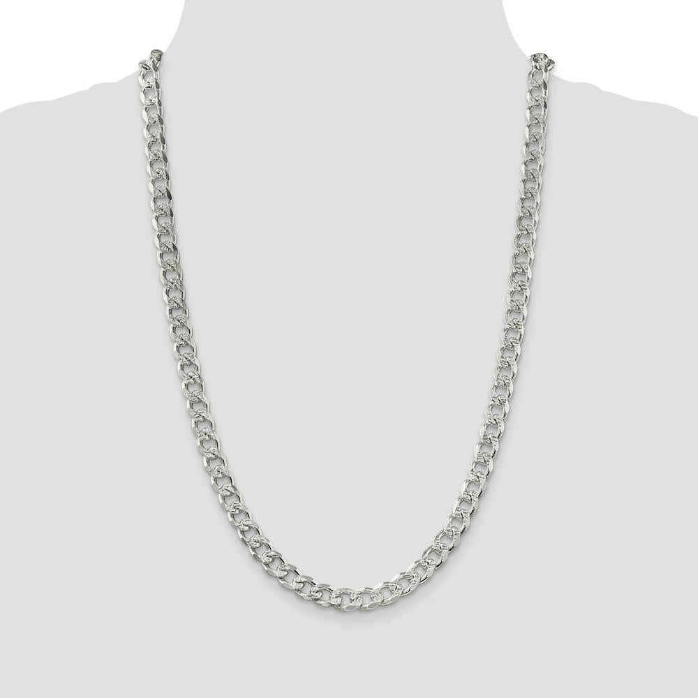 Sterling Silver 26" Curb Chain Necklace with Polished Pavé Texture and Lobster Clasp by Lumare Gioia