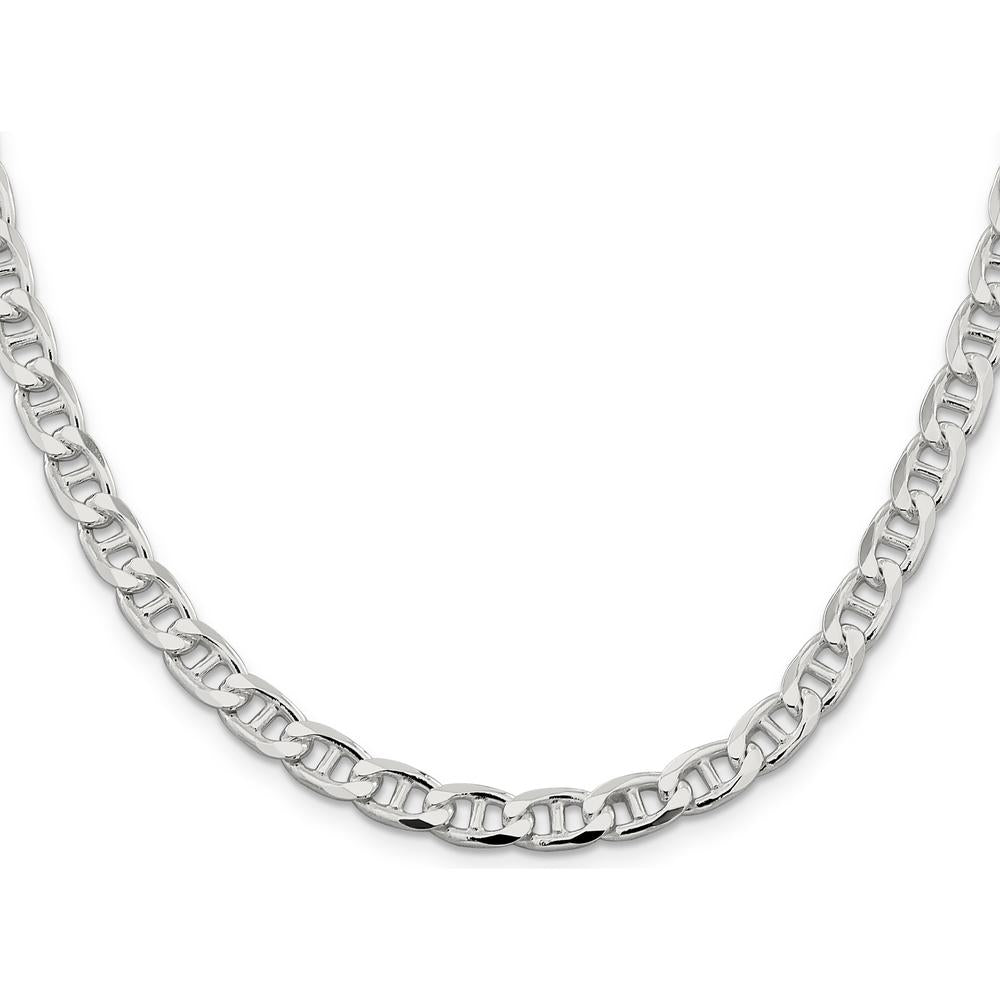 Sterling Silver 26" Diamond-Cut Flat Anchor Curb Chain - 6.5mm Width by Lumare Gioia