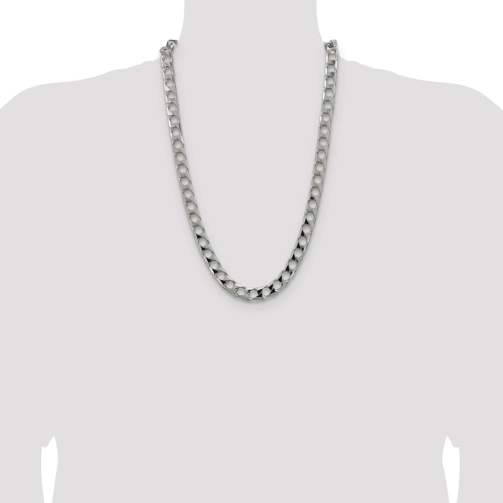 Sterling Silver 26" Diamond-Cut Square Curb Chain - 10.3mm Width by Lumare Gioia