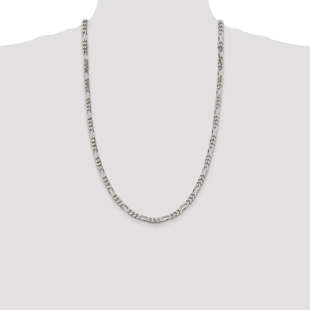 Sterling Silver 26" Figaro Chain Necklace - Polished Finish, 5.5mm Width by Lumare Gioia