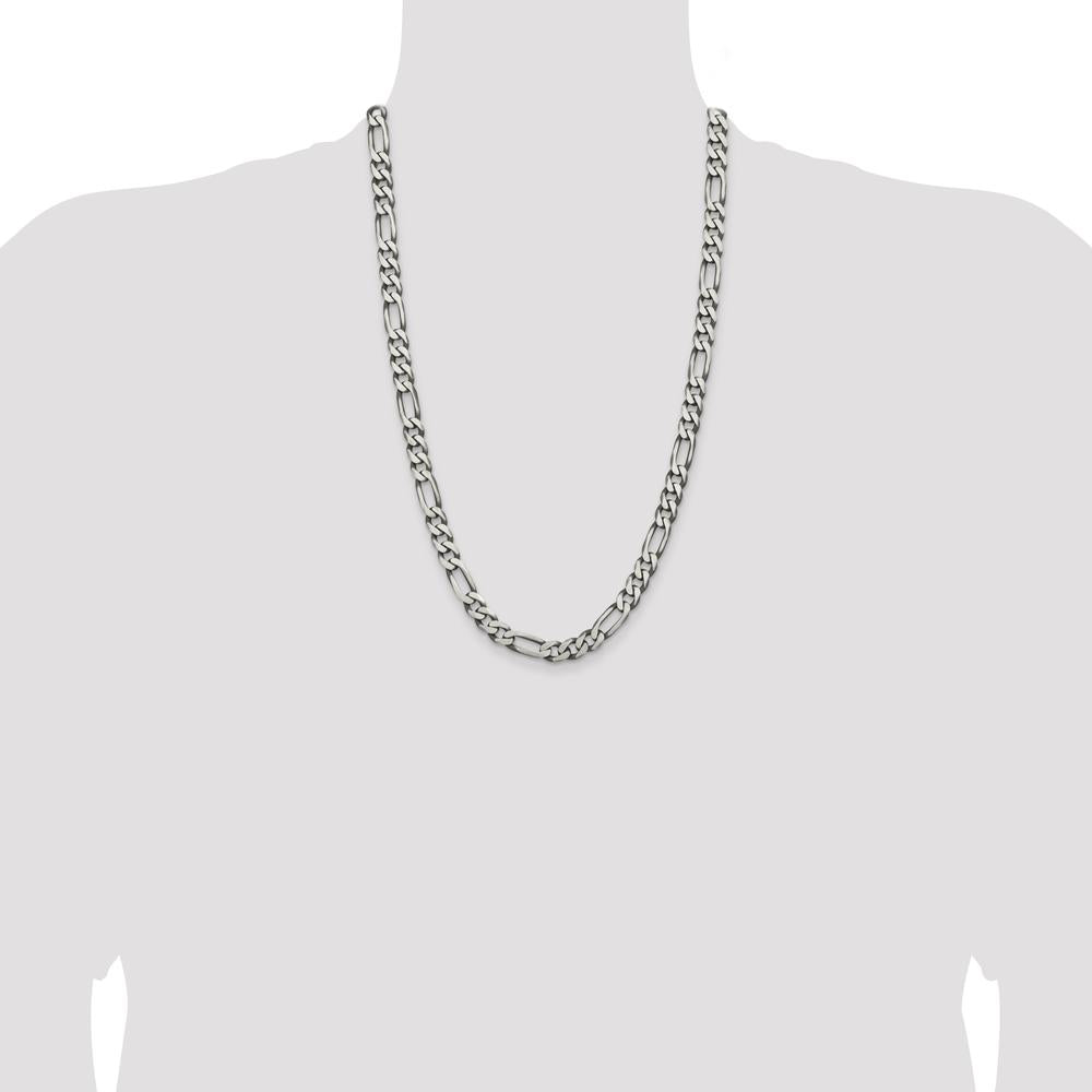 Sterling Silver 26" Figaro Chain Necklace with Antiqued Finish - 7.75mm Width by Lumare Gioia