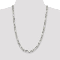 Sterling Silver 26" Flat Figaro Chain with Pavé Finish - 7.25mm Width by Lumare Gioia