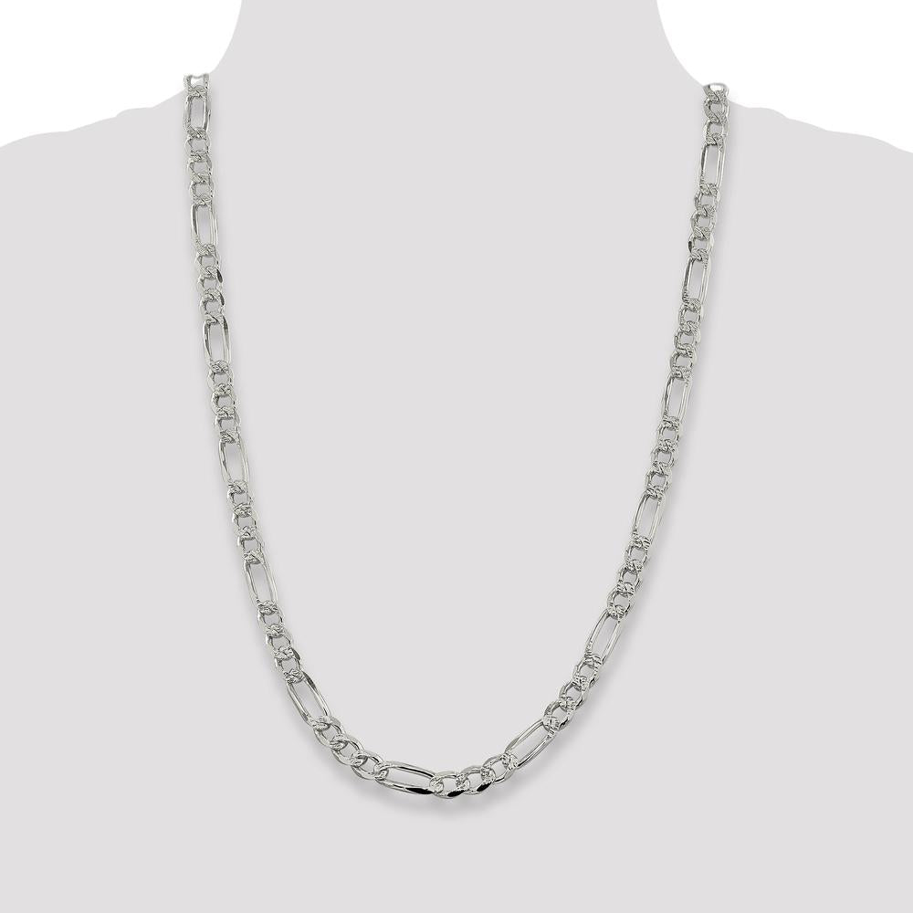 Sterling Silver 26" Flat Figaro Chain with Pavé Finish - 7.25mm Width by Lumare Gioia