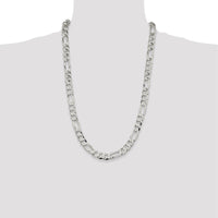 Sterling Silver 26" Flat Figaro Chain with Polished Finish - 9.7mm Width by Lumare Gioia