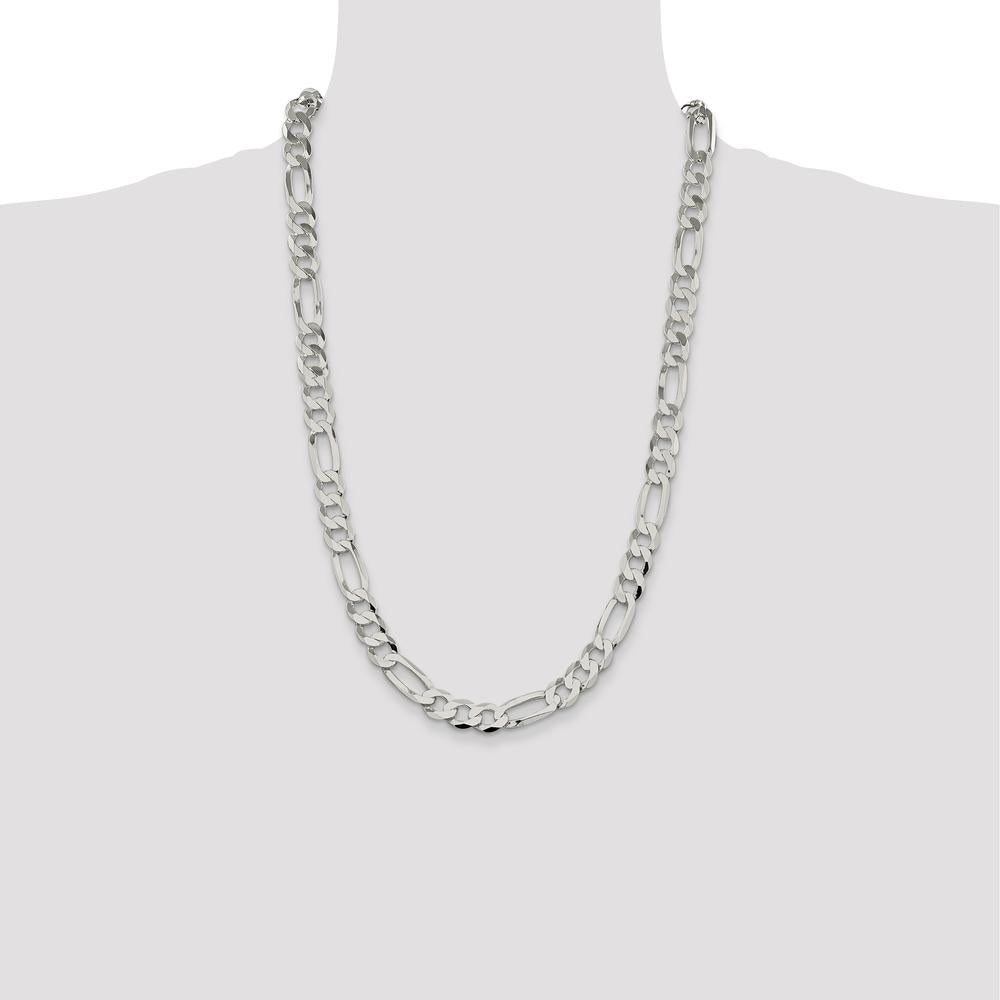 Sterling Silver 26" Flat Figaro Chain with Polished Finish - 9.7mm Width by Lumare Gioia