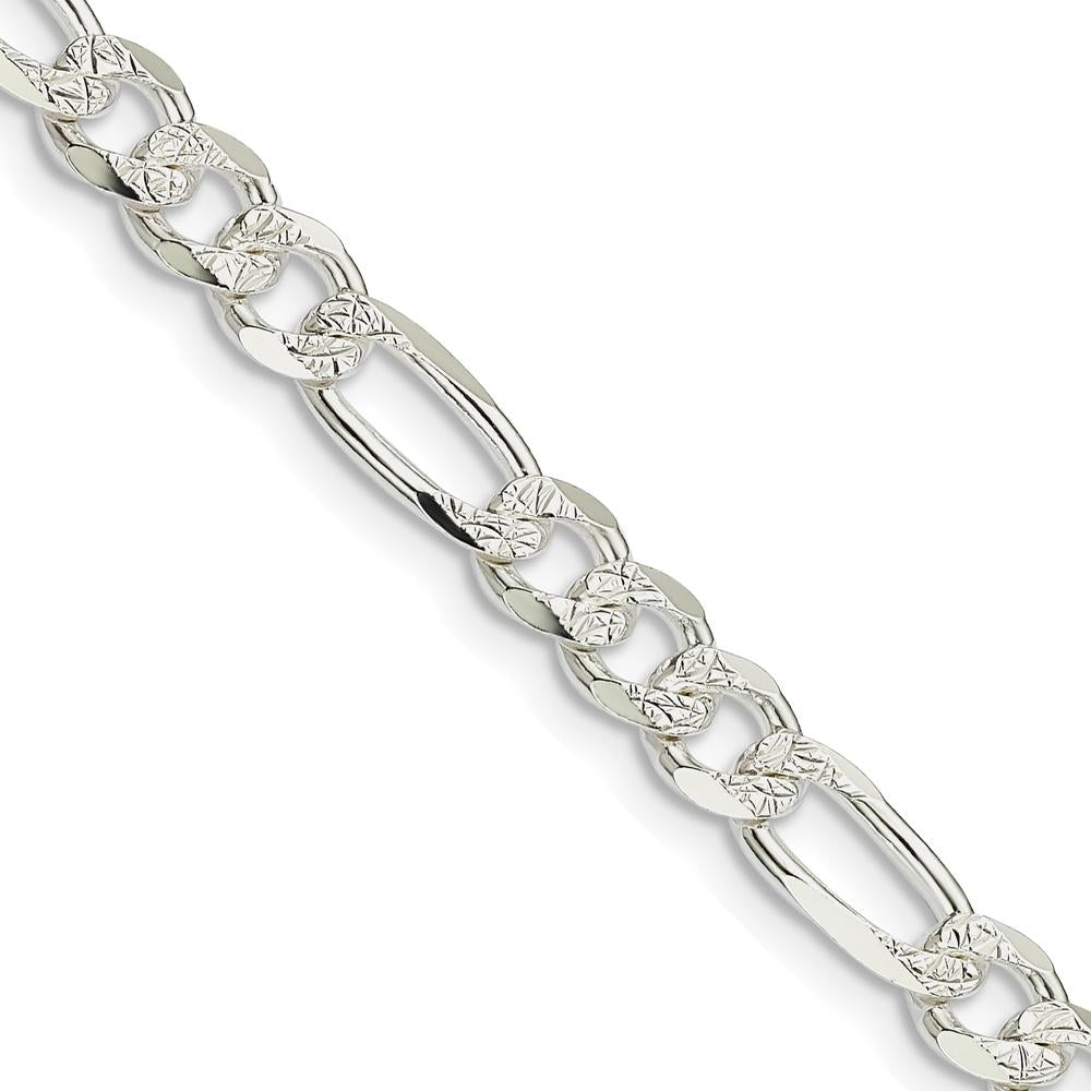 Sterling Silver 26" Pavé Flat Figaro Chain - 5.5mm Width by Lumare Gioia
