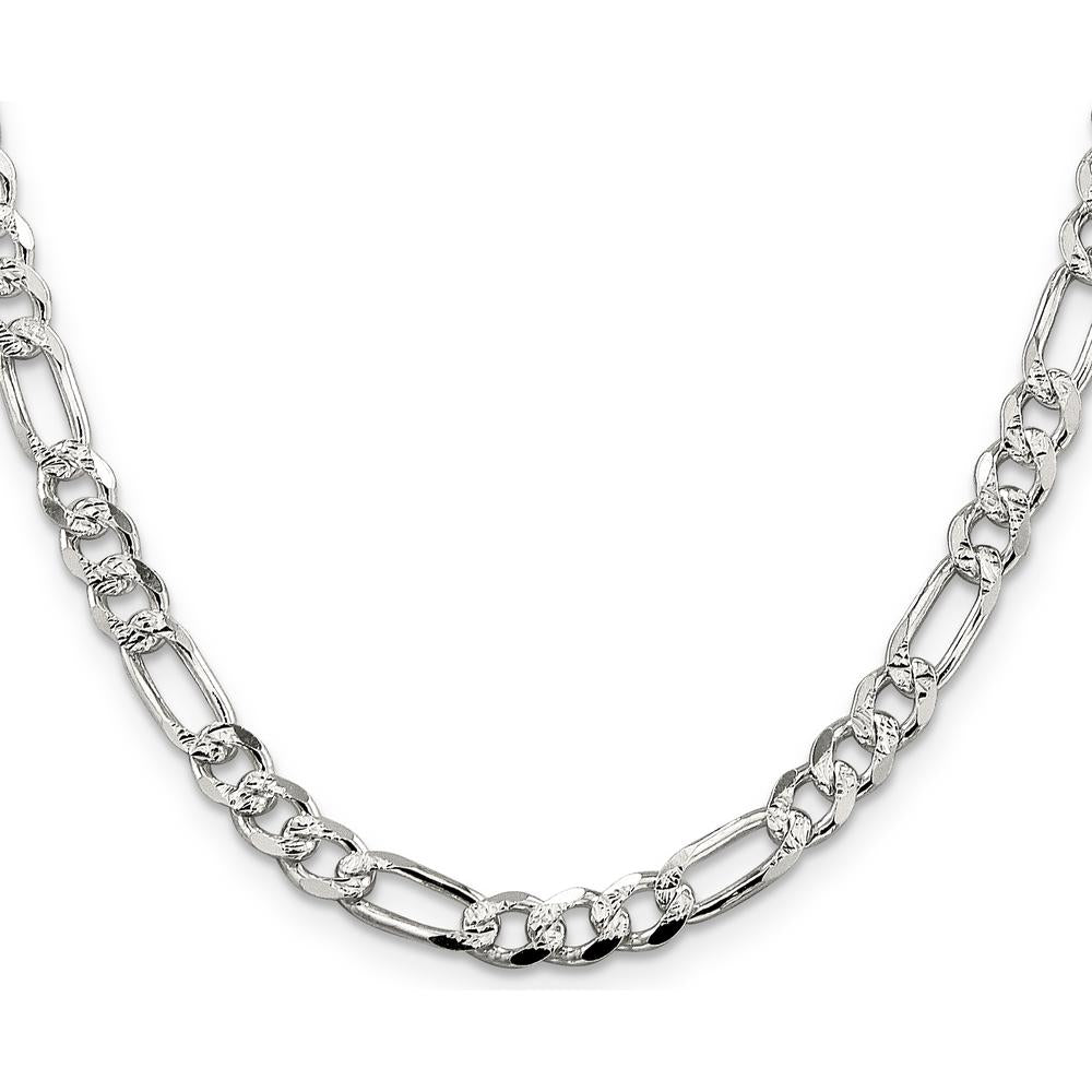 Sterling Silver 26" Pavé Flat Figaro Chain - 5.5mm Width by Lumare Gioia
