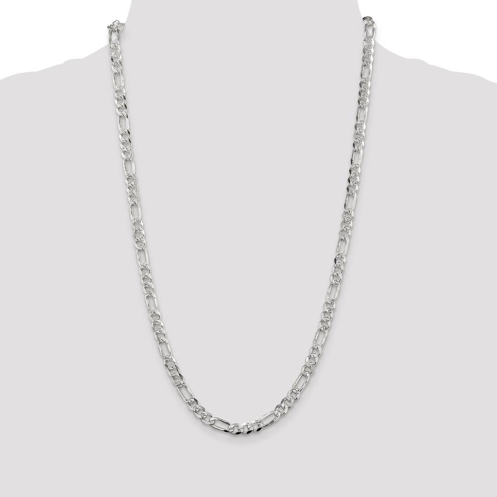 Sterling Silver 26" Pavé Flat Figaro Chain - 5.5mm Width by Lumare Gioia