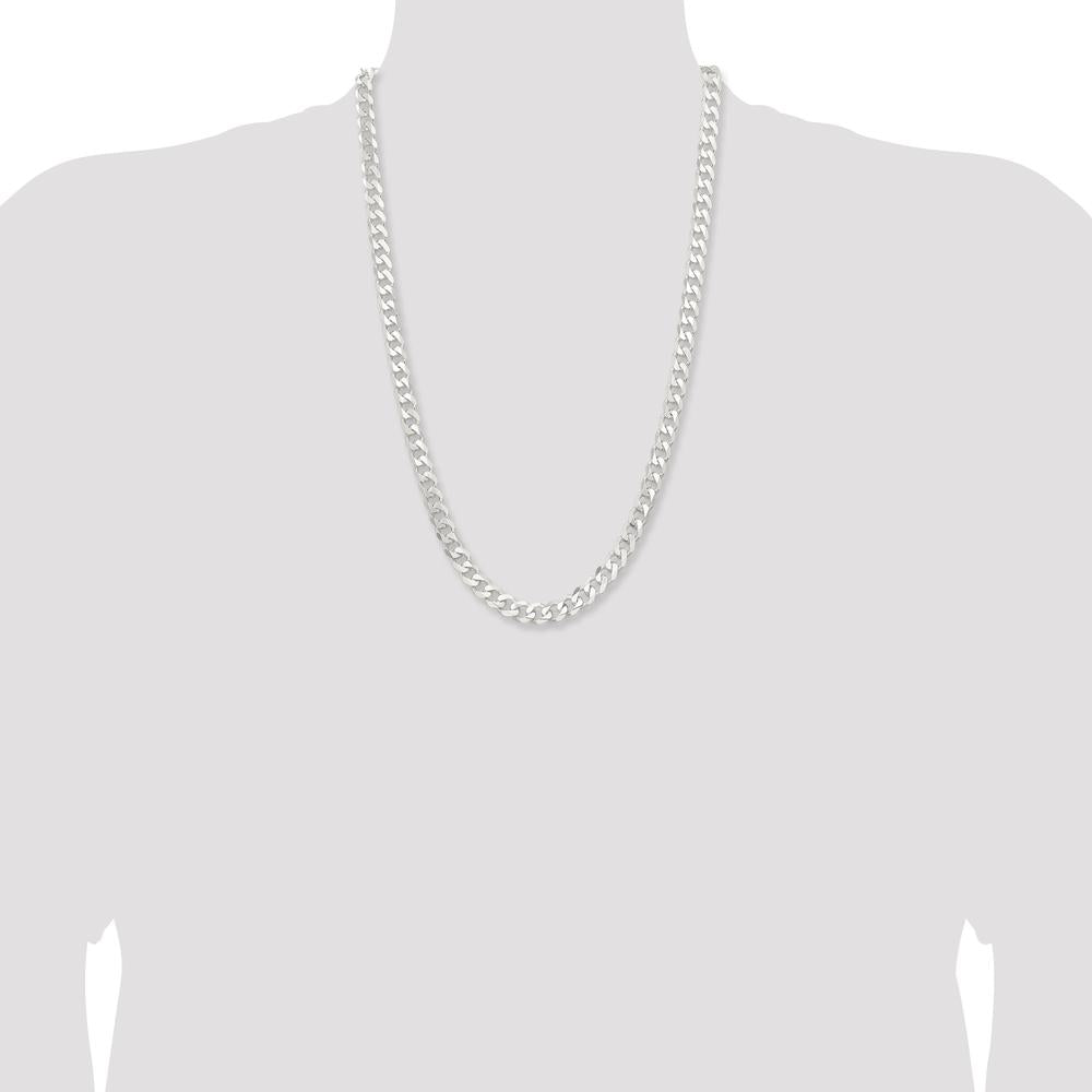 Sterling Silver 26" Polished 7.5mm Curb Chain with Lobster Clasp by Lumare Gioia