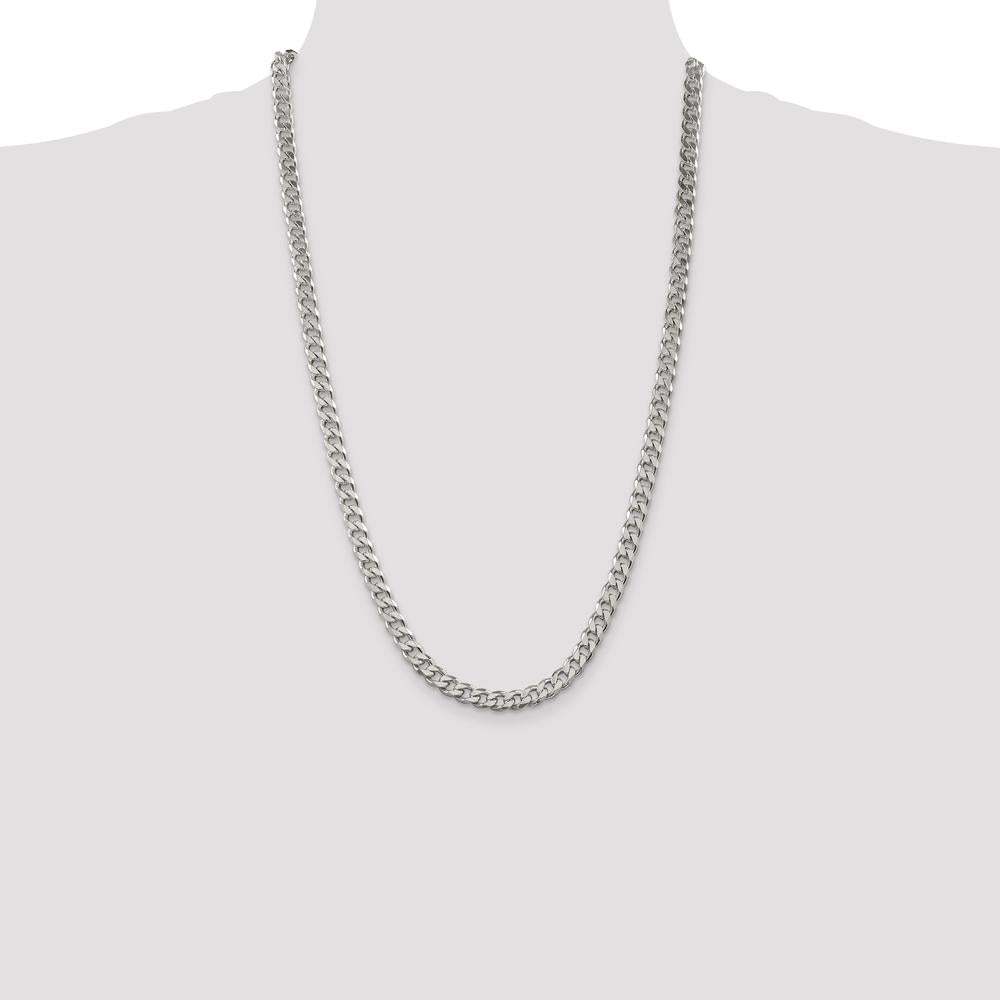 Sterling Silver 26" Polished Curb Chain Necklace - 7mm Width, Lobster Clasp by Lumare Gioia