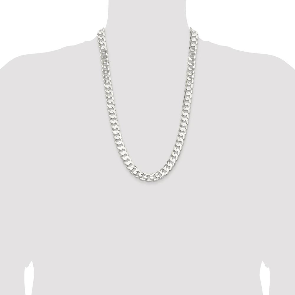 Sterling Silver 26" Rhodium-Plated 11.9mm Concave Beveled Curb Chain Necklace by Lumare Gioia
