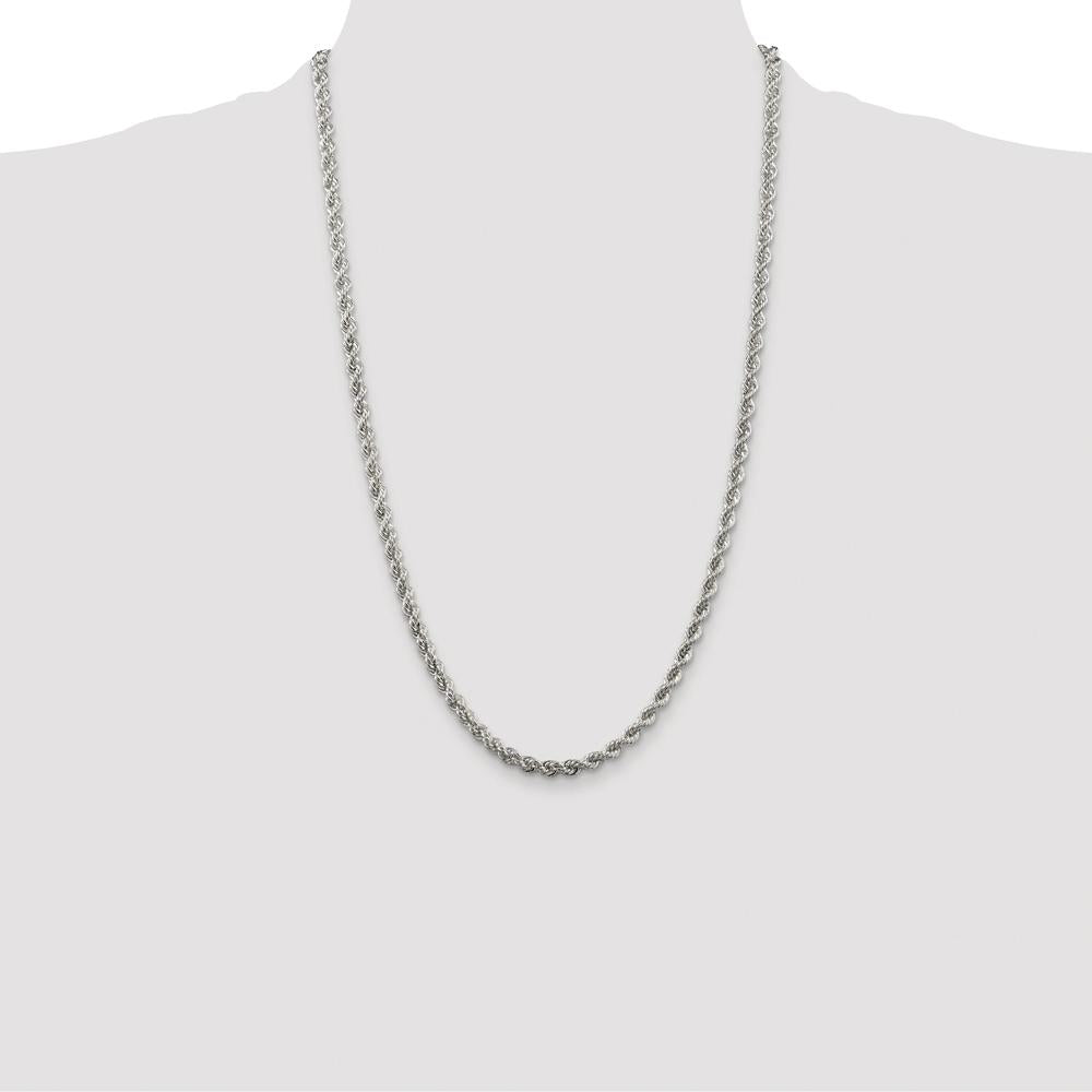 Sterling Silver 26" Rhodium-Plated 4.3mm Solid Rope Chain with Lobster Clasp by Lumare Gioia