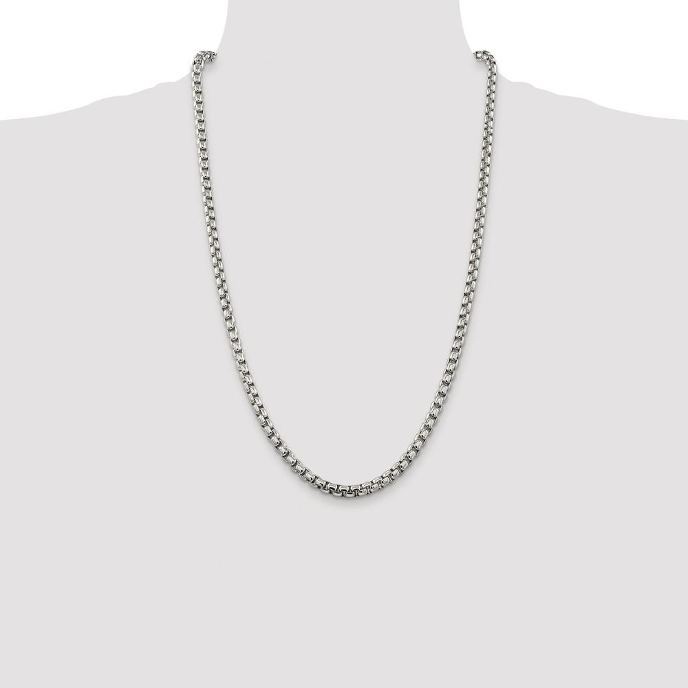 Sterling Silver 26" Rhodium-Plated 5.2mm Round Box Chain Necklace by Lumare Gioia