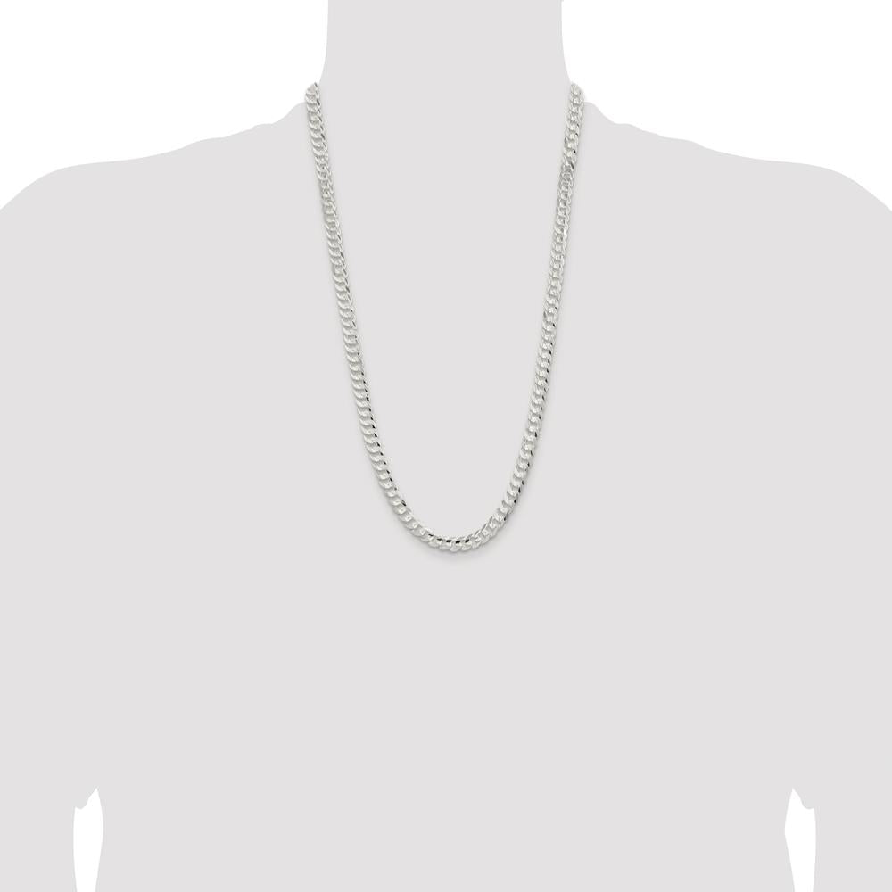 Sterling Silver 26" Rhodium-Plated 6.75mm Concave Beveled Curb Chain by Lumare Gioia