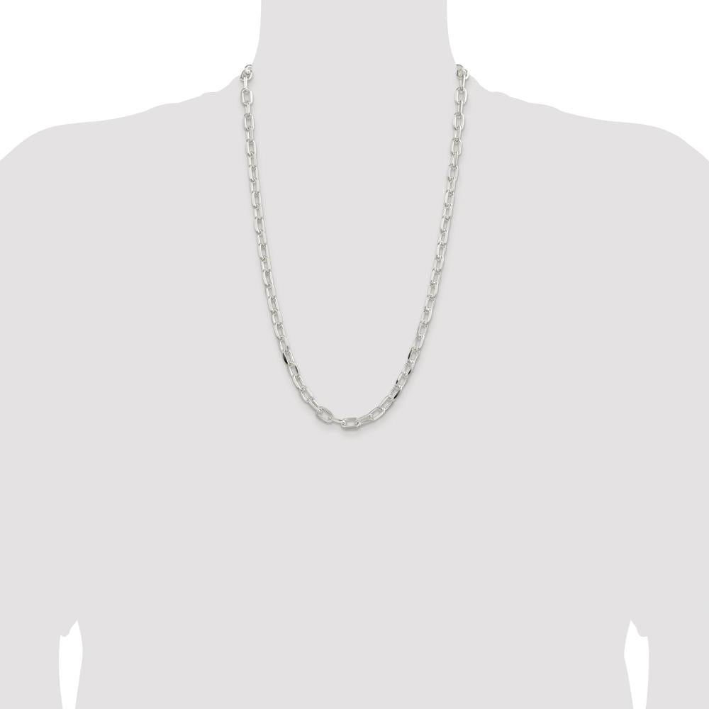 Sterling Silver 26" Rhodium-Plated Diamond-Cut Cable Chain - 7.5mm Width by Lumare Gioia