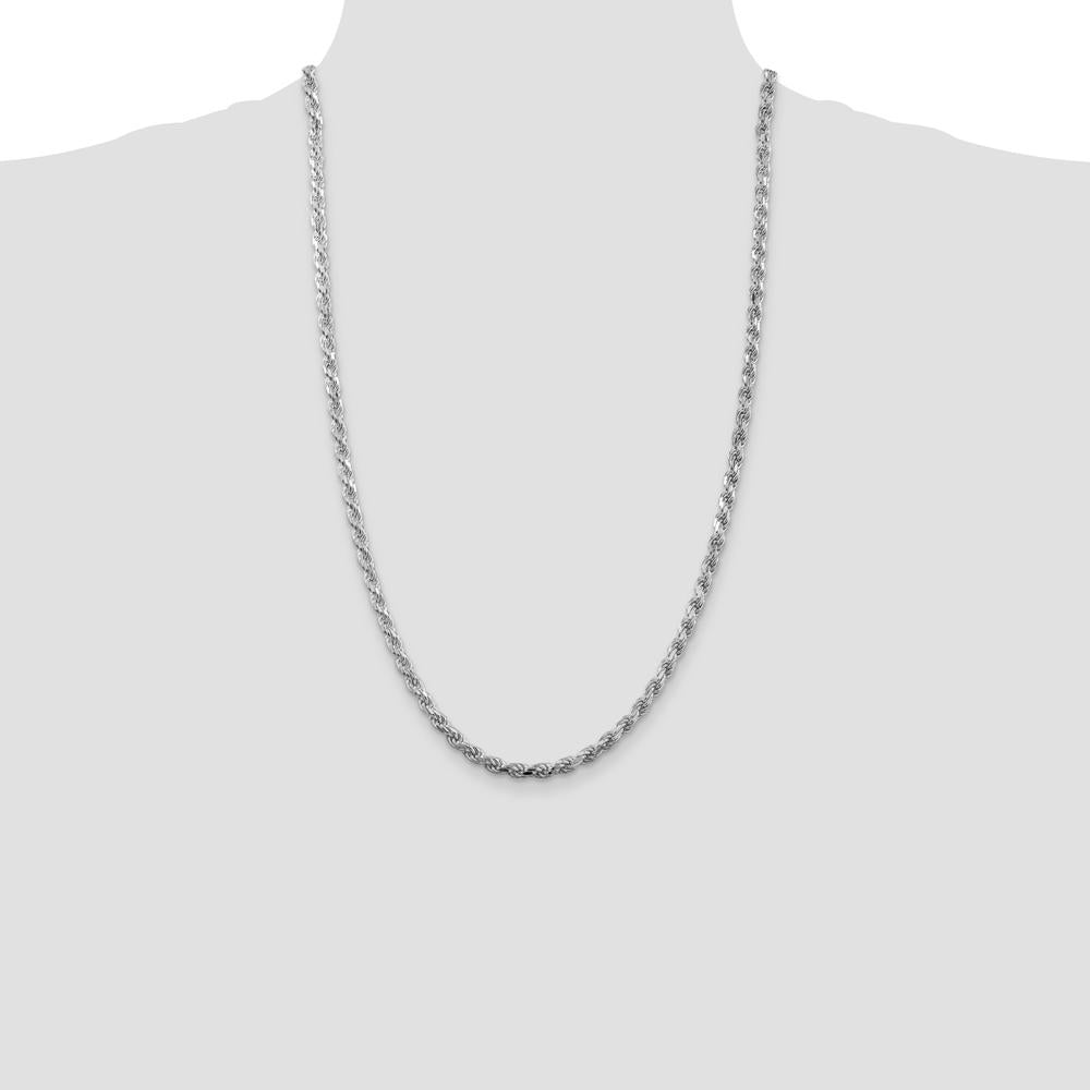 Sterling Silver 26" Rhodium-Plated Diamond-Cut Rope Chain - 4.25mm Width by Lumare Gioia