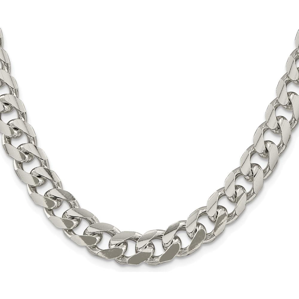 Sterling Silver 26" Rhodium-Plated Domed Curb Chain with Diamond-Cut Textured Links - 10.5mm Width by Lumare Gioia