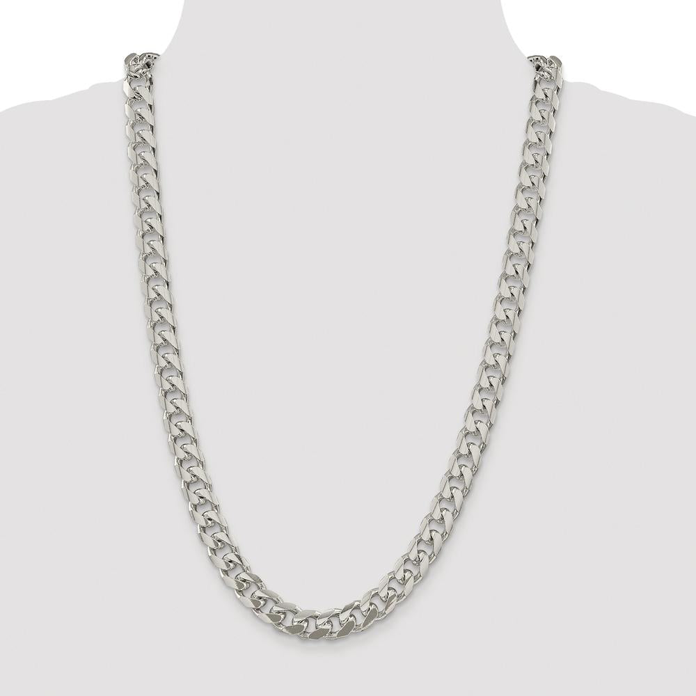 Sterling Silver 26" Rhodium-Plated Domed Curb Chain with Diamond-Cut Textured Links - 10.5mm Width by Lumare Gioia