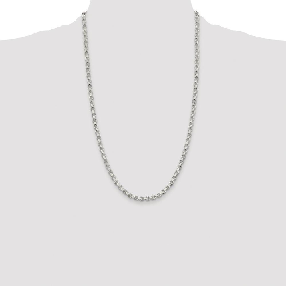 Sterling Silver 26" Rolo Chain with Rhodium Plating - 4mm Diamond-Cut Links by Lumare Gioia