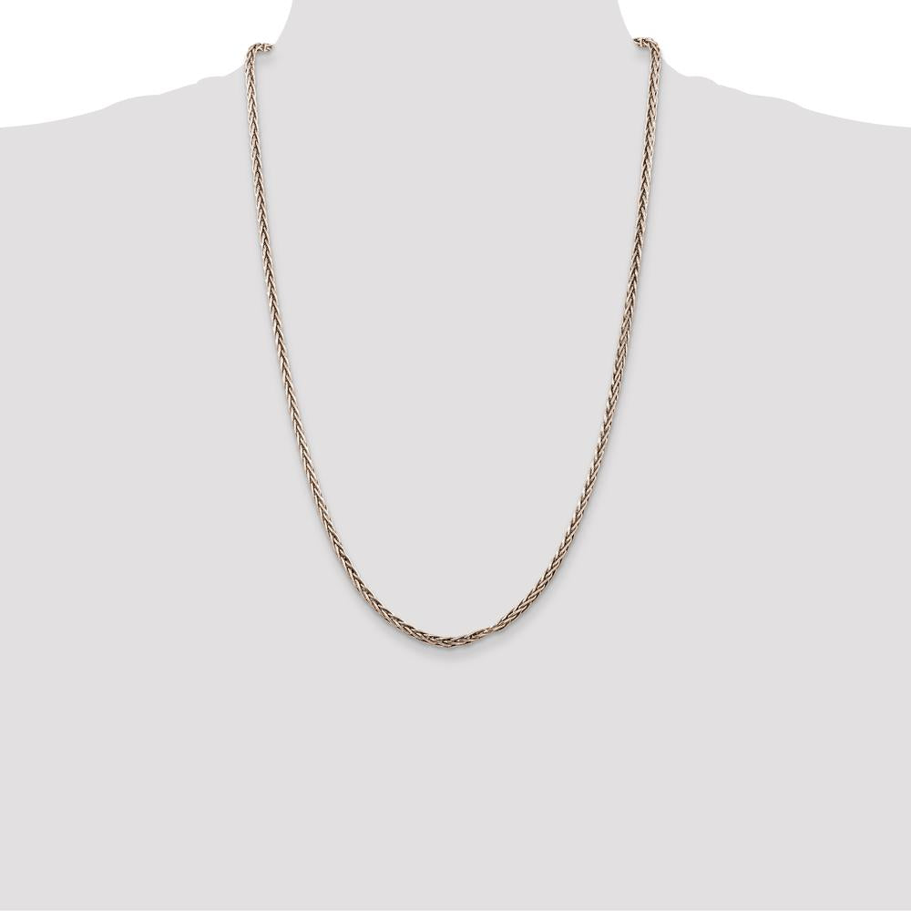 Sterling Silver 26" Solid Square Spiga Chain with Polished & Antiqued Finish by Lumare Gioia