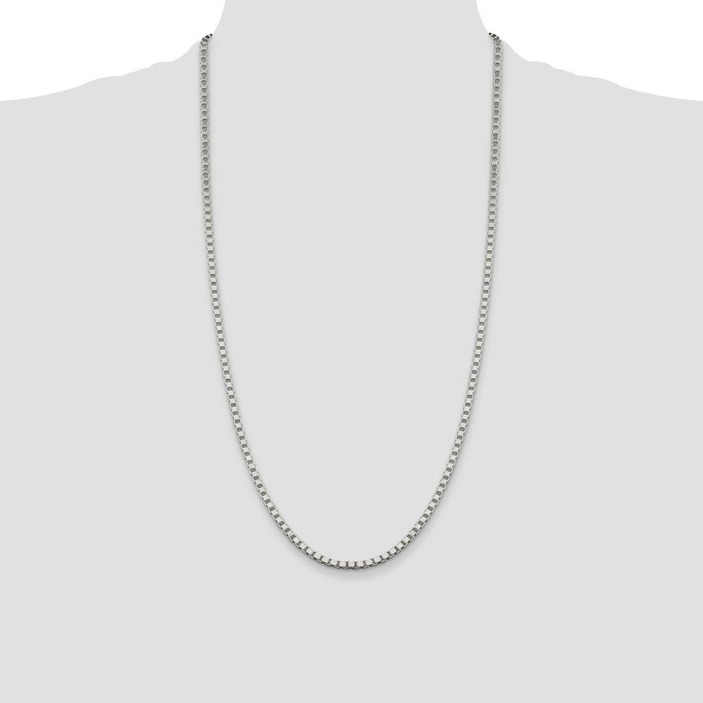 Sterling Silver 28" 3.25mm Box Chain Necklace with Lobster Clasp and Anti-Tarnish Coating by Lumare Gioia