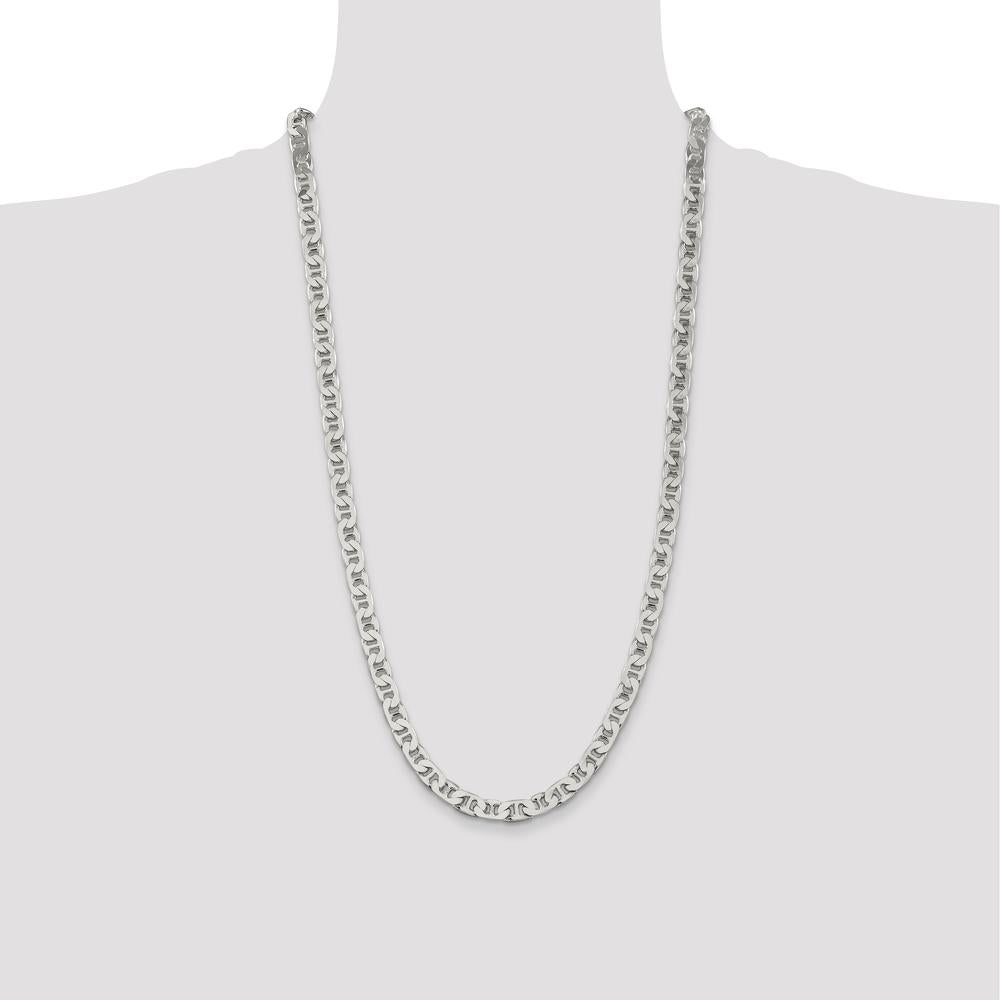 Sterling Silver 28" 6.5mm Flat Anchor Chain Necklace - Polished Finish by Lumare Gioia
