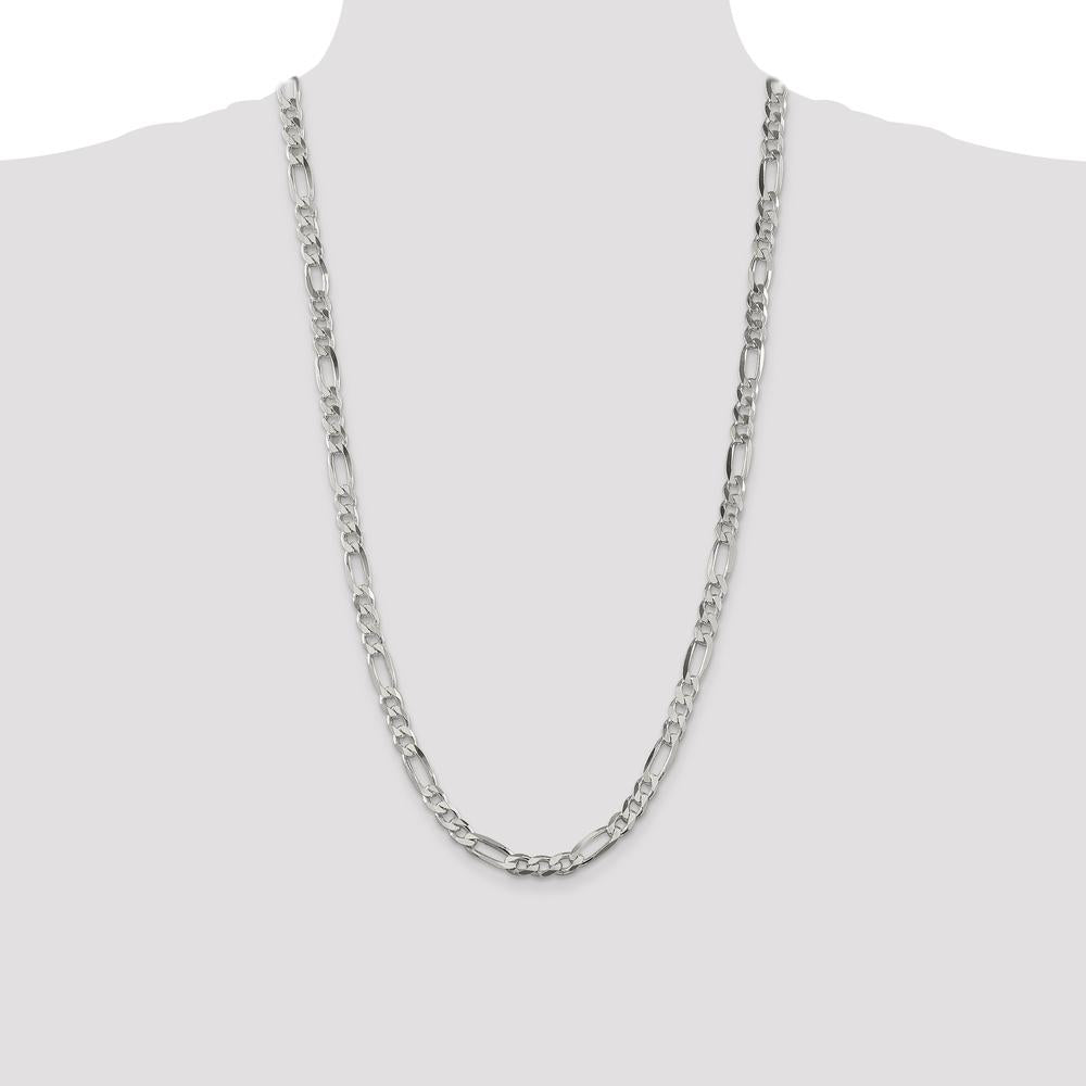 Sterling Silver 28" 6.75mm Figaro Chain Necklace with Lobster Clasp - Polished Finish by Lumare Gioia