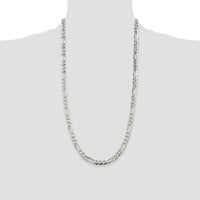 Sterling Silver 28" 7mm Flat Figaro Chain with Pavé Finish - Anti-Tarnish Coated by Lumare Gioia