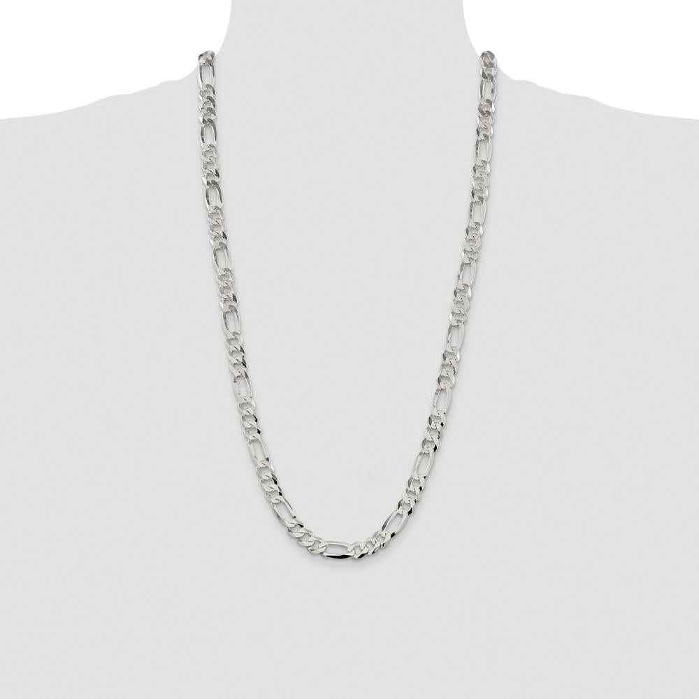 Sterling Silver 28" 8.5mm Flat Figaro Chain with Lobster Clasp by Lumare Gioia