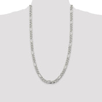 Sterling Silver 28" 8mm Pave Flat Figaro Chain with Lobster Clasp by Lumare Gioia