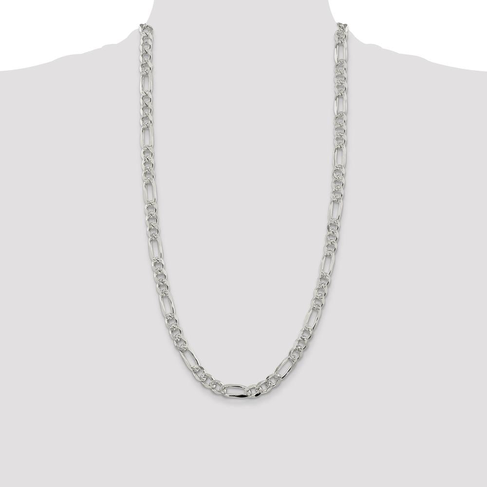 Sterling Silver 28" 8mm Pave Flat Figaro Chain with Lobster Clasp by Lumare Gioia