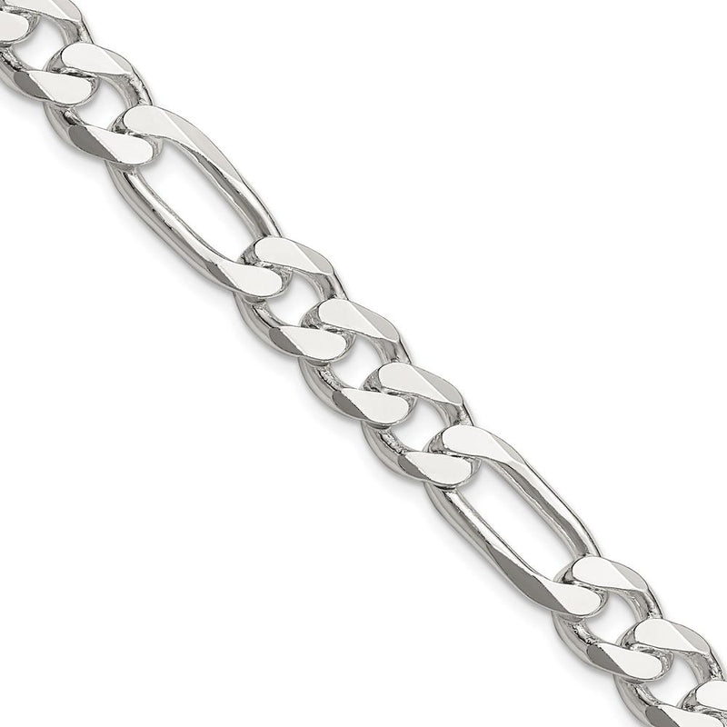Sterling Silver 28" 8mm Polished Figaro Chain Necklace with Lobster Clasp by Lumare Gioia