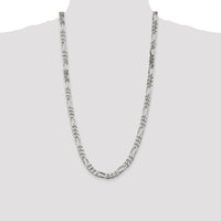 Sterling Silver 28" 8mm Polished Figaro Chain Necklace with Lobster Clasp by Lumare Gioia