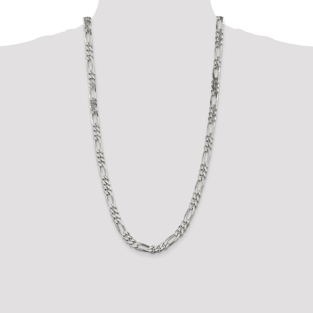 Sterling Silver 28" 8mm Polished Figaro Chain Necklace with Lobster Clasp by Lumare Gioia