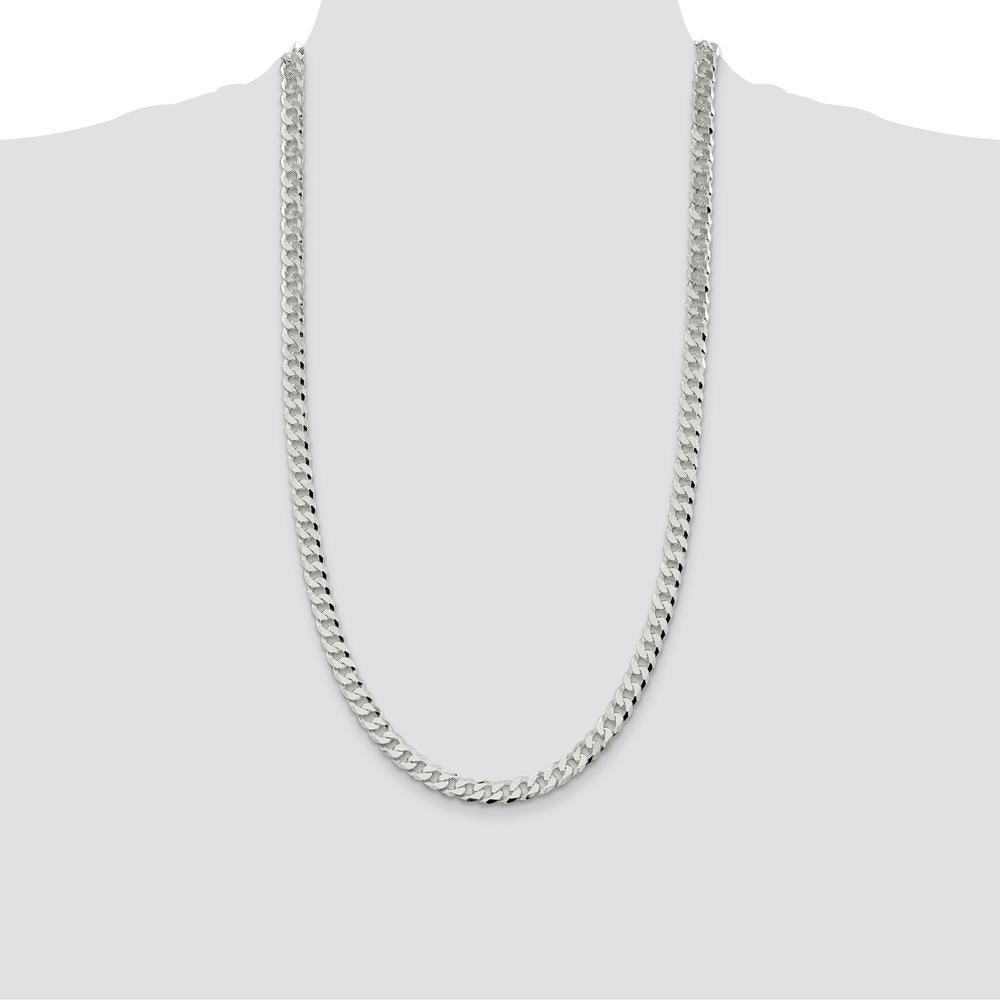 Sterling Silver 28" Beveled Curb Chain - Polished 7mm Width by Lumare Gioia