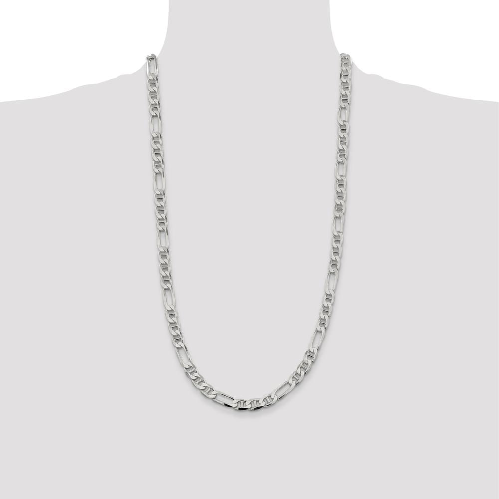Sterling Silver 28" Figaro Anchor Chain Necklace - 7.5mm Width by Lumare Gioia