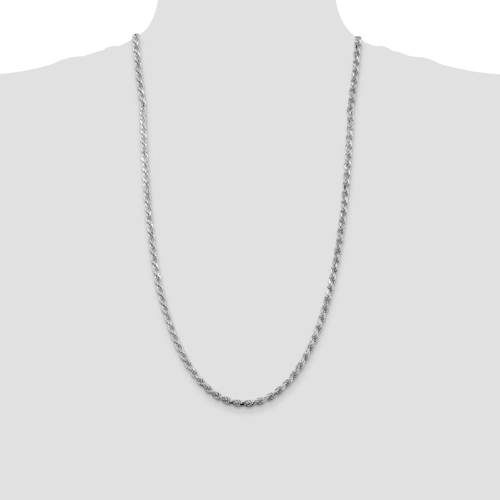 Sterling Silver 28" Rhodium-Plated 4.25mm Diamond-Cut Rope Chain Necklace by Lumare Gioia