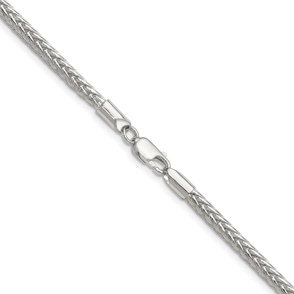 Sterling Silver 3.4mm Diamond-Cut Round Franco Chain - 26 inches, Polished Finish, Lobster Clasp by Lumare Gioia