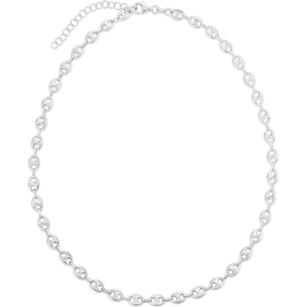 Sterling Silver 3.7mm Puffed Mariner Chain Necklace - 16" with Polished Finish by Orozza Fine Jewelry