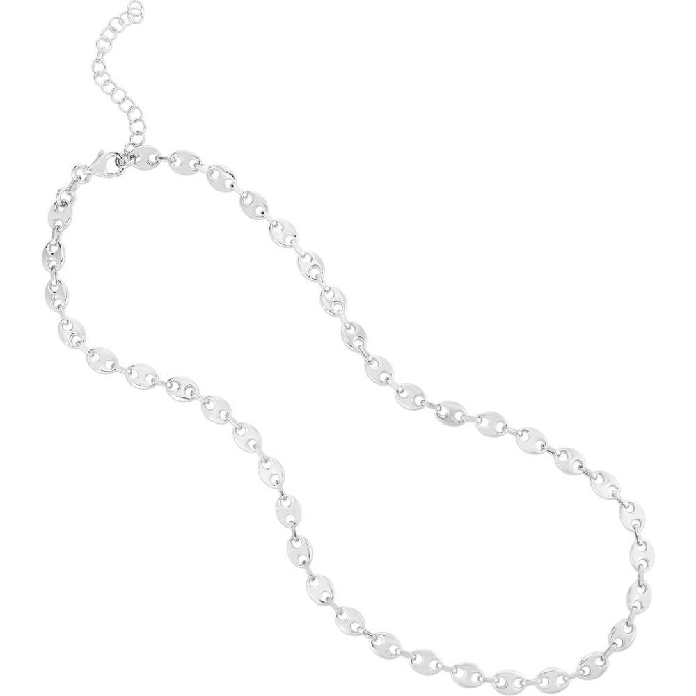 Sterling Silver 3.7mm Puffed Mariner Chain Necklace - 16" with Polished Finish by Orozza Fine Jewelry