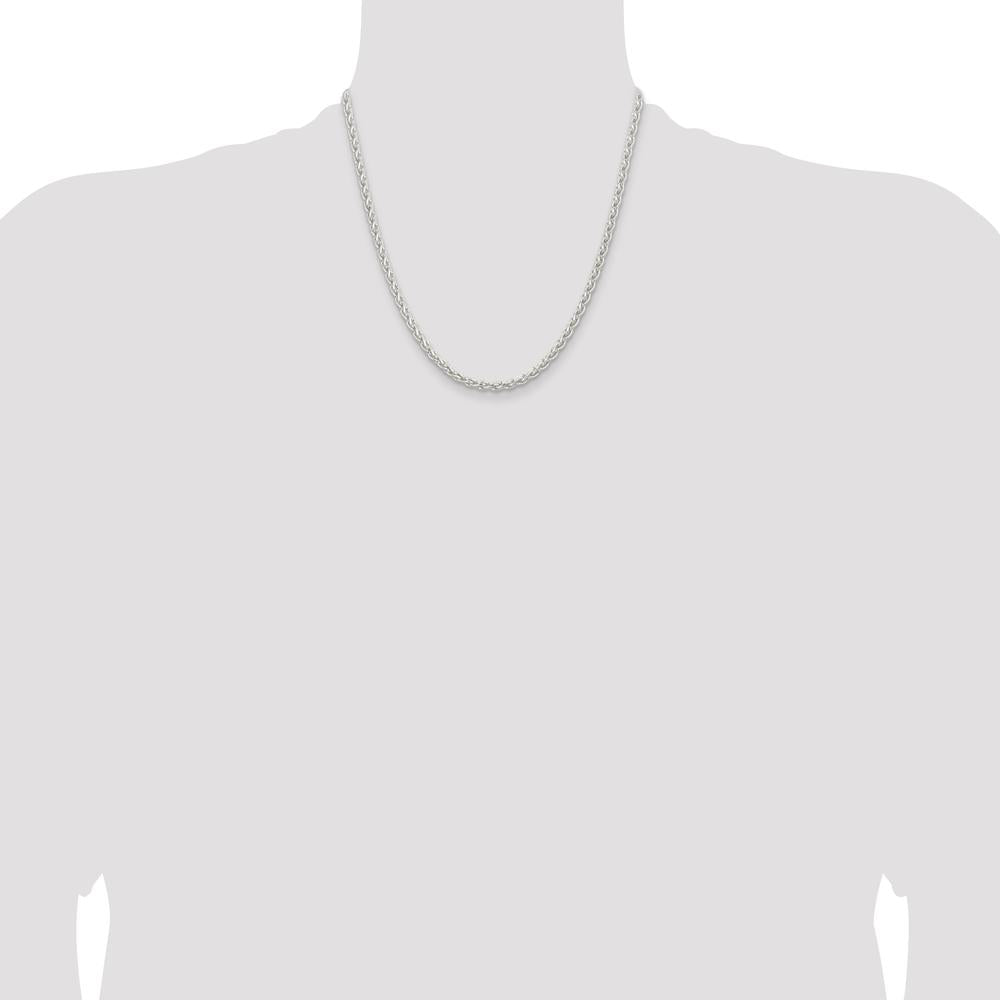 Sterling Silver 3.7mm Round Spiga Chain Necklace - 20" Length with Polished Finish by Lumare Gioia