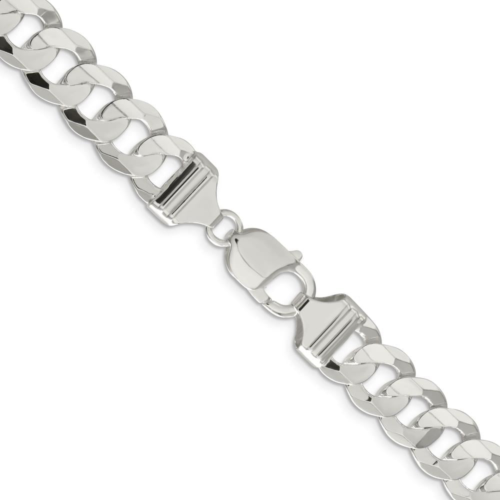 Sterling Silver 30" 11.9mm Concave Beveled Curb Chain Necklace by Lumare Gioia