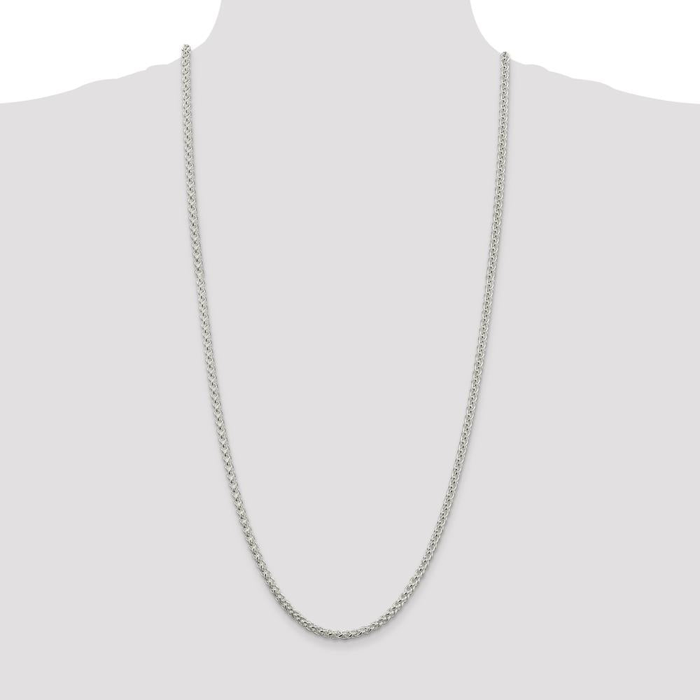 Sterling Silver 30" 4mm Polished Round Spiga Wheat Chain Necklace with Lobster Clasp by Lumare Gioia