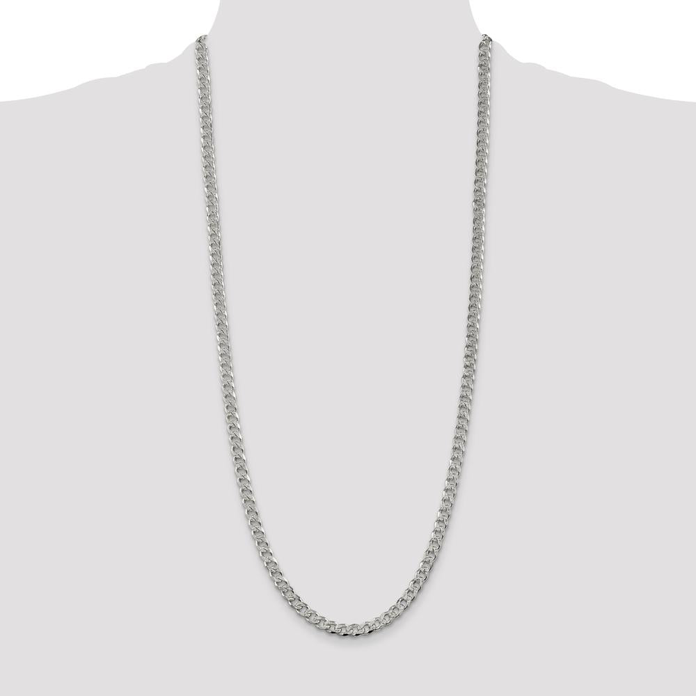 Sterling Silver 30" 5.5mm Pave Curb Chain Necklace with Lobster Clasp - Solid and Polished Finish by Lumare Gioia