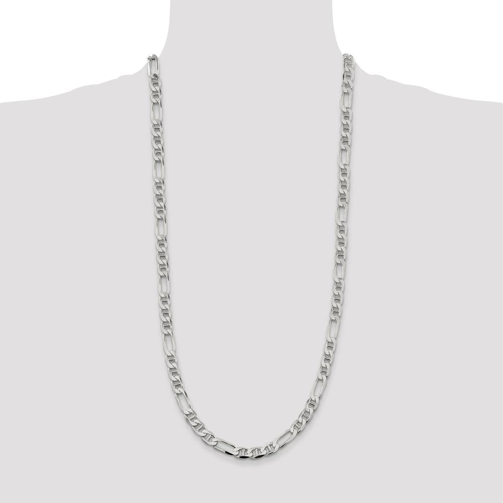 Sterling Silver 30" 7.5mm Figaro Anchor Chain Necklace - Polished Finish by Lumare Gioia
