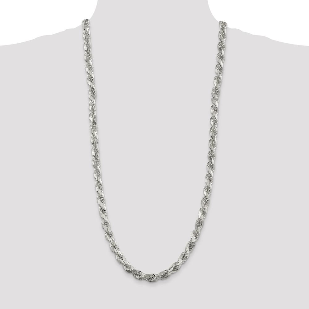 Sterling Silver 30" 7.8mm Diamond-Cut Rope Chain Necklace - Solid, Polished Finish with Lobster Clasp by Lumare Gioia