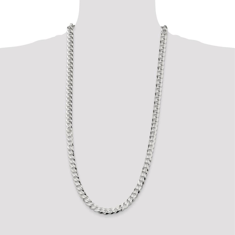 Sterling Silver 30" 8.5mm Flat Curb Chain Necklace with Polished Finish - Unisex Design by Lumare Gioia