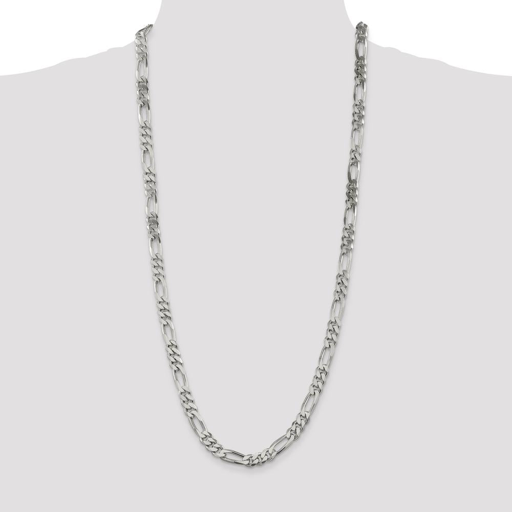Sterling Silver 30" 8mm Figaro Chain with Lobster Clasp - Polished Finish by Lumare Gioia