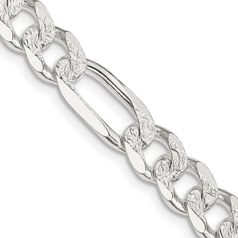 Sterling Silver 30" 8mm Pavé Flat Figaro Chain with Lobster Clasp by Lumare Gioia