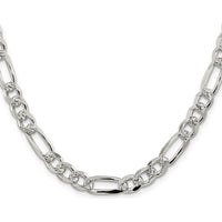 Sterling Silver 30" 8mm Pavé Flat Figaro Chain with Lobster Clasp by Lumare Gioia